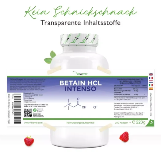 Vit4ever <br>Betain HCL - 240 Kapseln – Bild 2