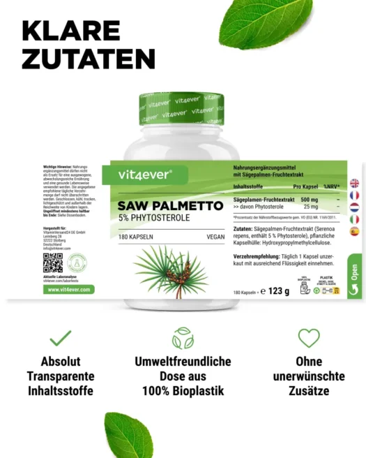Vit4ever <br>Saw Palmetto Sägepalmen Extrakt - 180 Kapseln – Bild 2