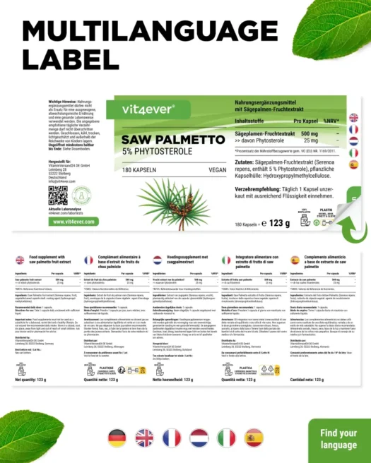 Vit4ever <br>Saw Palmetto Sägepalmen Extrakt - 180 Kapseln – Bild 3