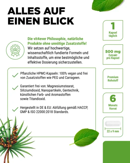 Vit4ever <br>Saw Palmetto Sägepalmen Extrakt - 180 Kapseln – Bild 5