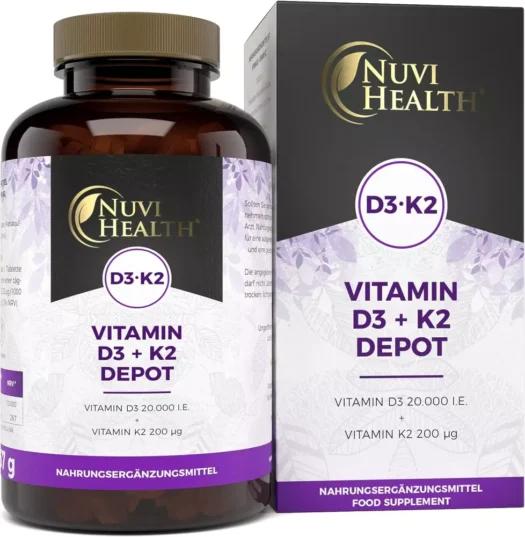 Nuvi Health <br>Vitamin D3 20000 + K2 - 180 Tabletten (MHD 02/26)