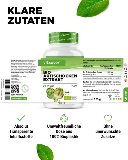 Vit4ever <br>Bio Artischocken Extrakt - 240 Kapseln – Bild 2