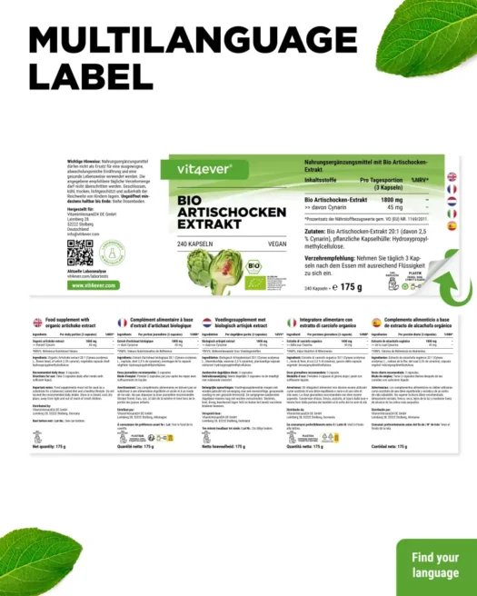 Vit4ever <br>Bio Artischocken Extrakt - 240 Kapseln – Bild 3