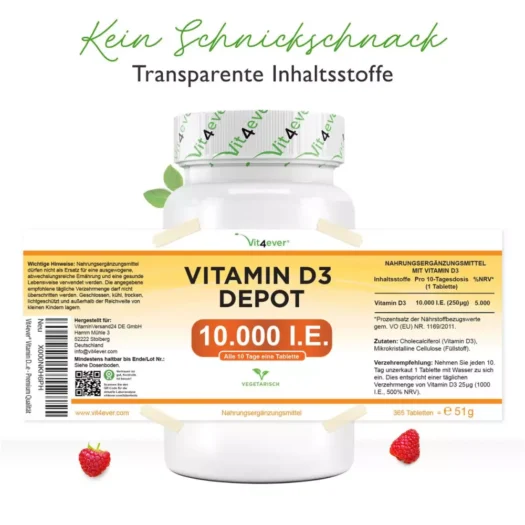 Vit4ever <br>Vitamin D3 10000 I.E. - 365 Tabletten – Bild 2