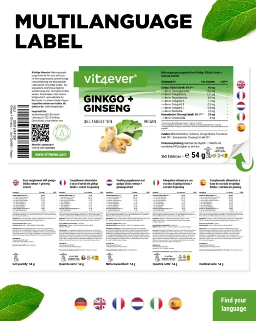 Vit4ever <br>Ginkgo + Ginseng - 365 Tabletten – Bild 3