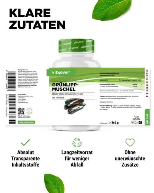 Vit4ever <br>Grünlippmuschel - 365 Kapseln – Bild 2