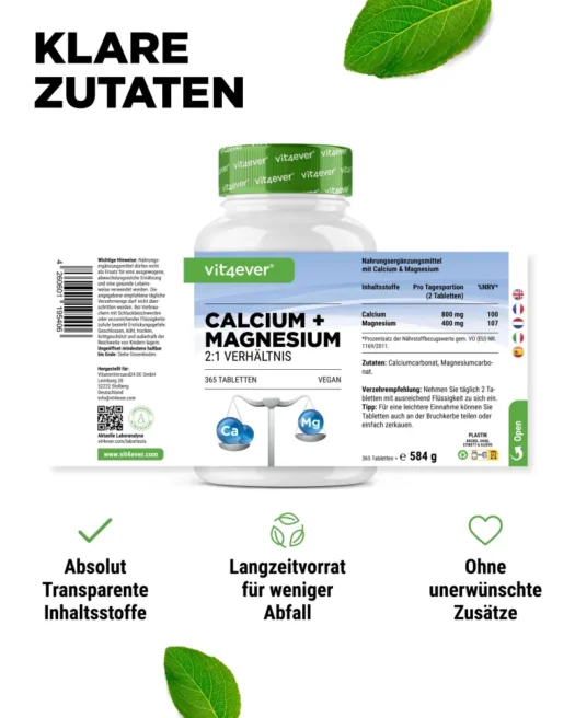 Vit4ever <br>Calcium + Magnesium - 365 Tabletten – Bild 2