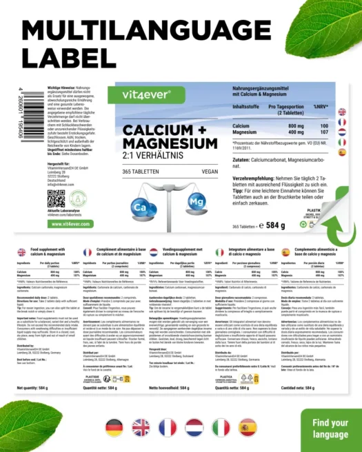 Vit4ever <br>Calcium + Magnesium - 365 Tabletten – Bild 3