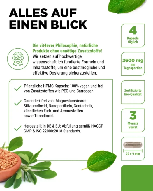 Vit4ever <br>Bio Bockshornklee, aktiviert - 365 Kapseln – Bild 5