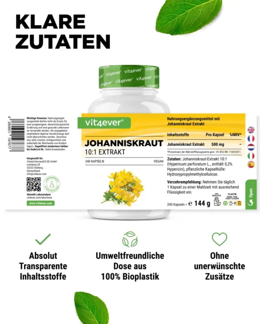 Vit4ever <br>Johanniskraut Extrakt - 240 Kapseln – Bild 2