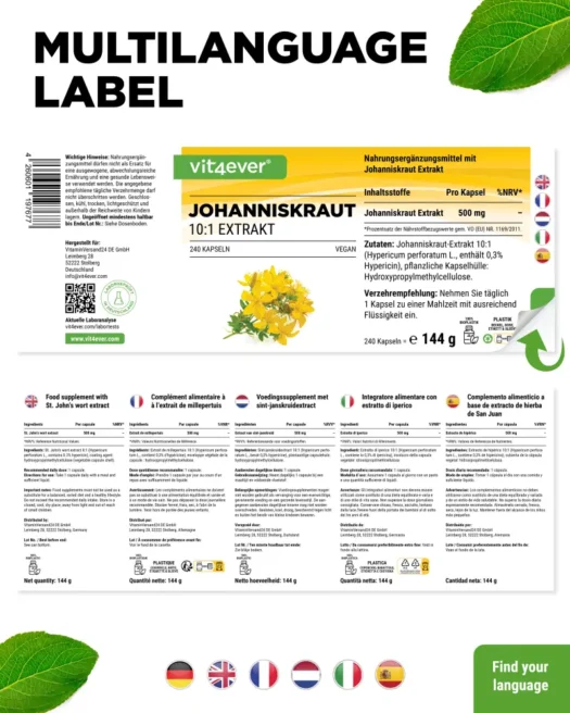 Vit4ever <br>Johanniskraut Extrakt - 240 Kapseln – Bild 3