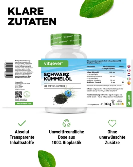Vit4ever <br>Schwarzkümmelöl - 420 Kapseln – Bild 2