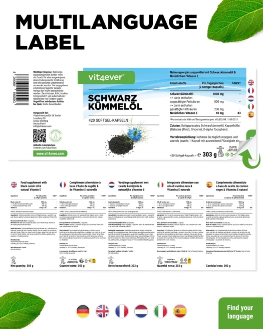 Vit4ever <br>Schwarzkümmelöl - 420 Kapseln – Bild 3