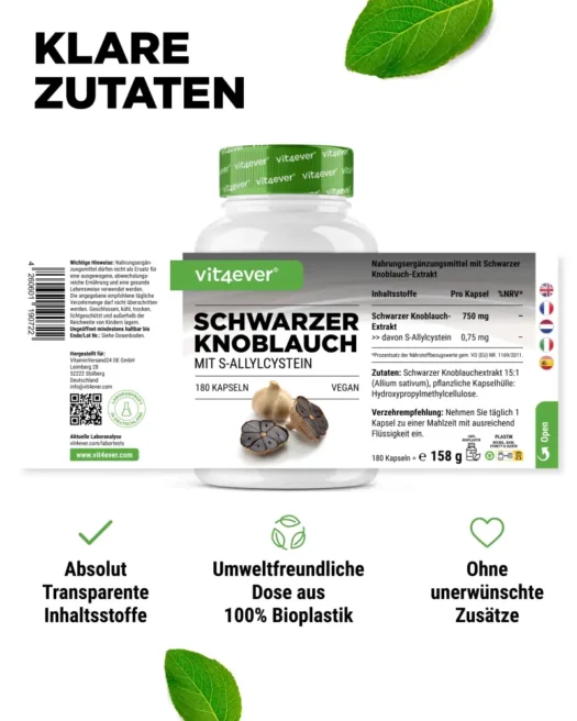 Vit4ever <br>Schwarzer Knoblauch - 180 Kapseln – Bild 2