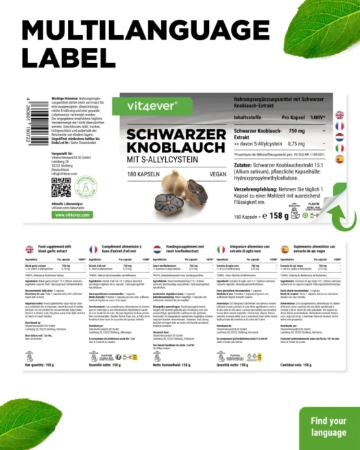 Vit4ever <br>Schwarzer Knoblauch - 180 Kapseln – Bild 3