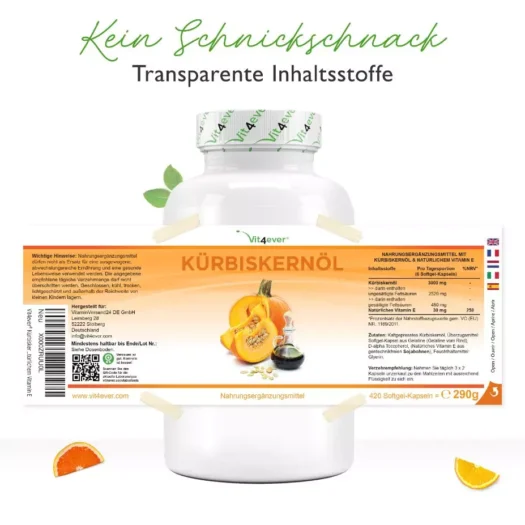 Vit4ever <br>Kürbiskernöl - 420 Kapseln – Bild 2