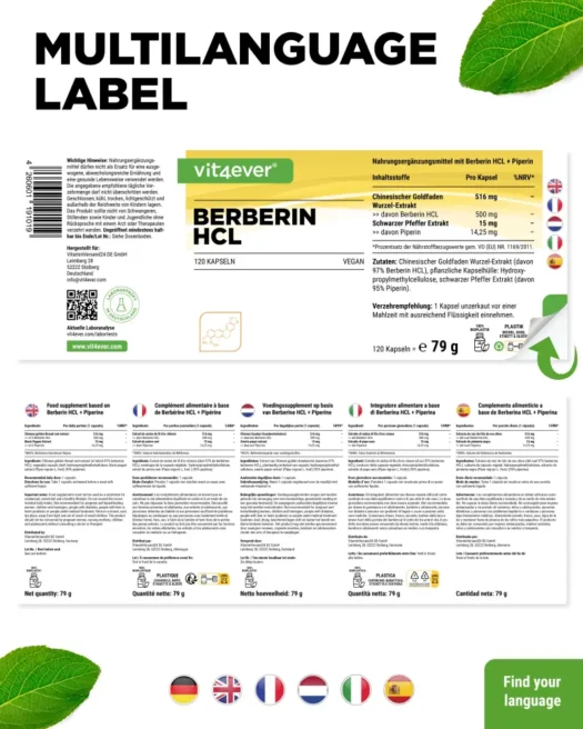 Vit4ever <br>Berberin HCL Intenso - 120 Kapseln – Bild 3