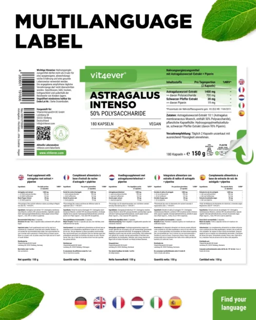Vit4ever <br>Astragalus Intenso - 180 Kapseln – Bild 3