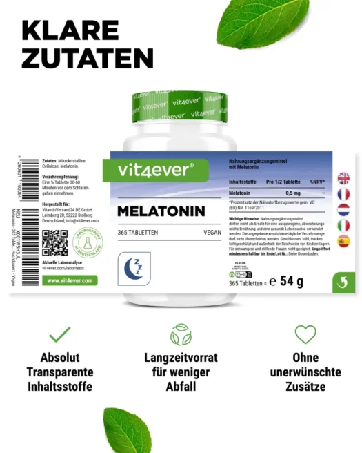 Vit4ever <br>Melatonin - 365 Tabletten – Bild 2