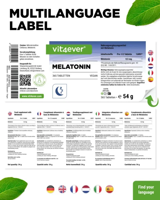 Vit4ever <br>Melatonin - 365 Tabletten – Bild 3