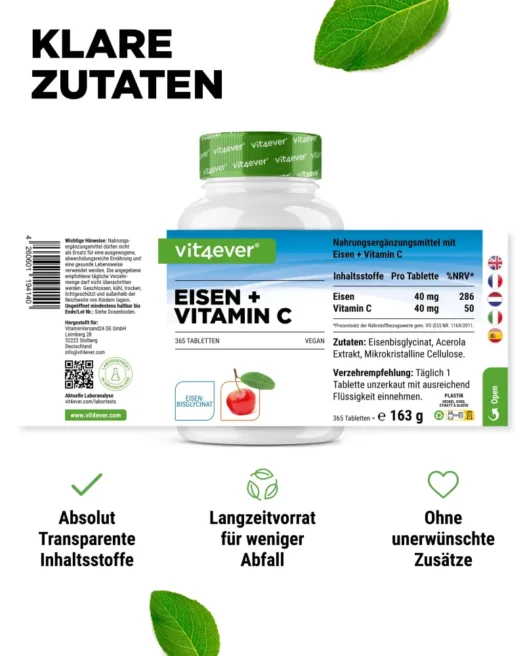 Vit4ever <br>Eisen + Vitamin C - 365 Tabletten – Bild 2