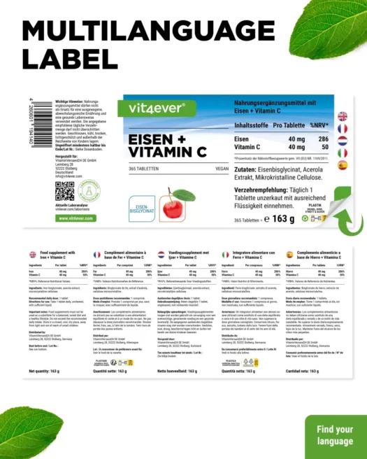 Vit4ever <br>Eisen + Vitamin C - 365 Tabletten – Bild 3
