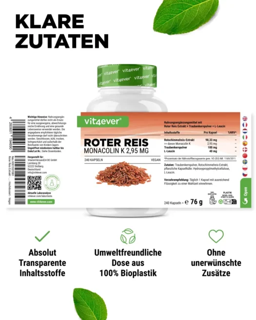 Vit4ever <br>Roter Reis Extrakt - 240 Kapseln – Bild 2