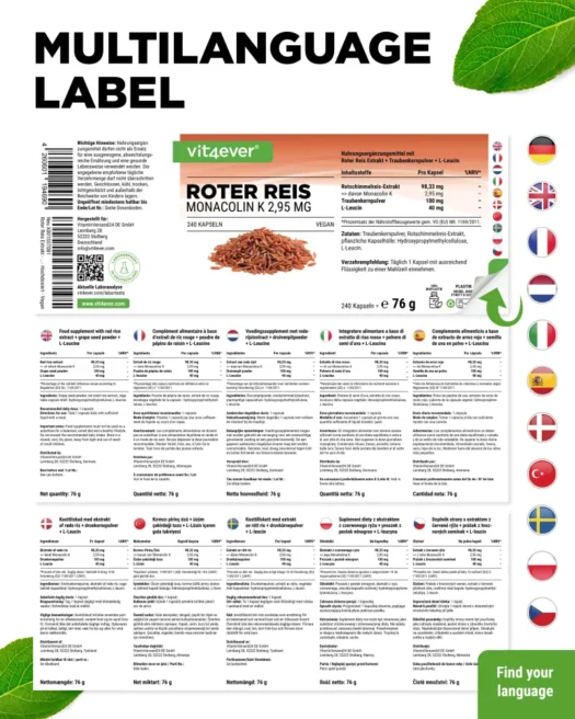 Vit4ever <br>Roter Reis Extrakt - 240 Kapseln – Bild 3