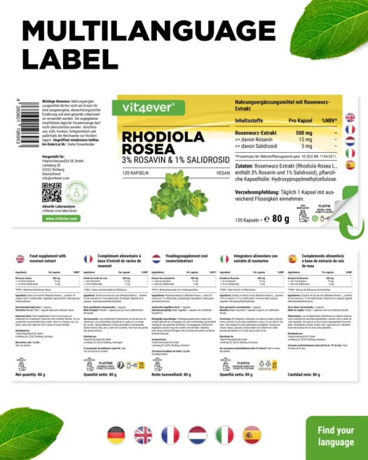 Vit4ever <br>Rhodiola Rosea - 120 Kapseln – Bild 3