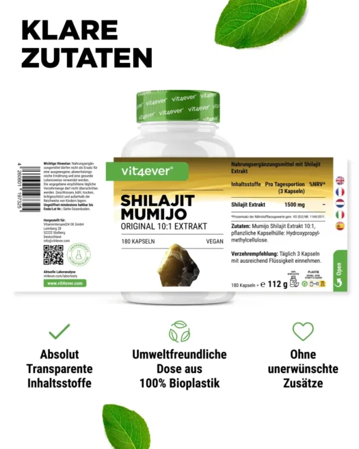 Vit4ever <br>Shilajit Mumijo - 180 Kapseln – Bild 2