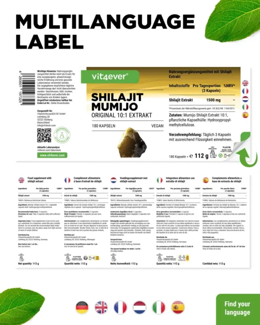 Vit4ever <br>Shilajit Mumijo - 180 Kapseln – Bild 3
