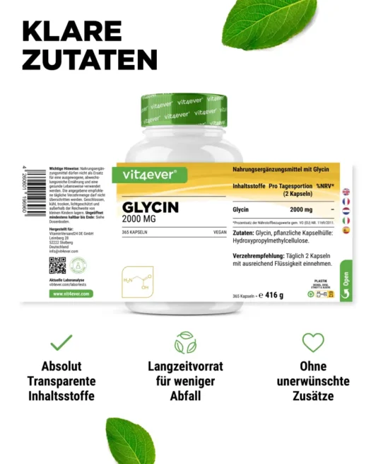 Vit4ever <br>Glycin - 365 Kapseln – Bild 2