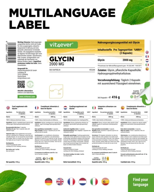 Vit4ever <br>Glycin - 365 Kapseln – Bild 3