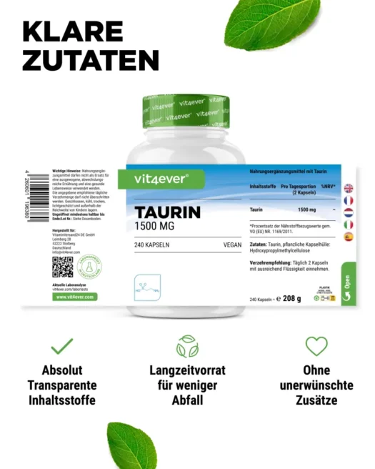 Vit4ever <br>Taurin - 240 Kapseln – Bild 2