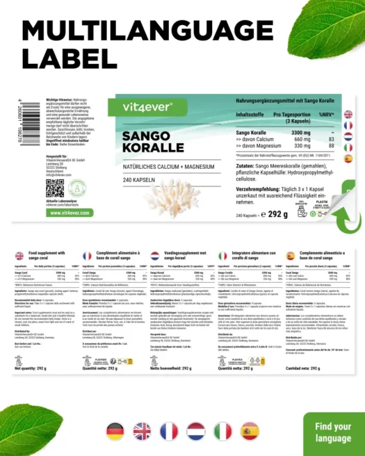 Vit4ever <br>Sango Meereskoralle - 240 Kapseln – Bild 3