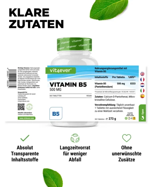 Vit4ever <br>Vitamin B5 - 365 Tabletten – Bild 2