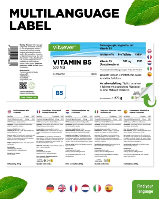 Vit4ever <br>Vitamin B5 - 365 Tabletten – Bild 3