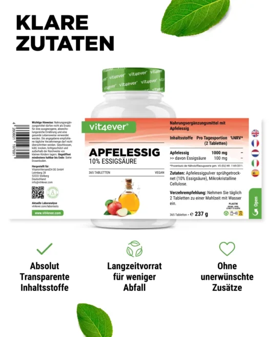 Vit4ever <br>Apfelessig - 365 Tabletten – Bild 2