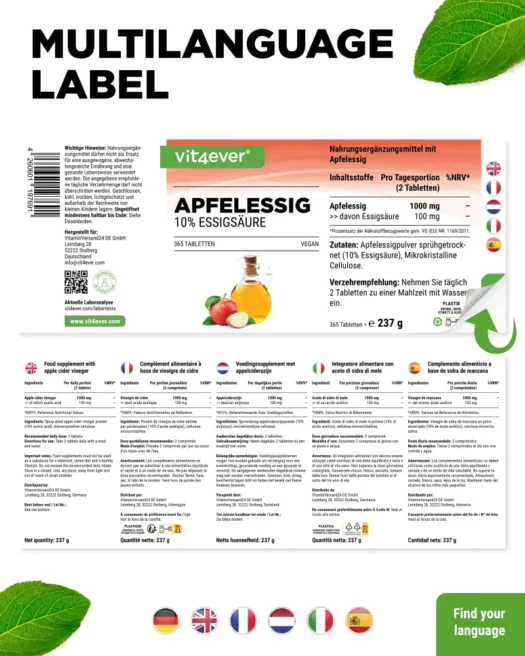 Vit4ever <br>Apfelessig - 365 Tabletten – Bild 3