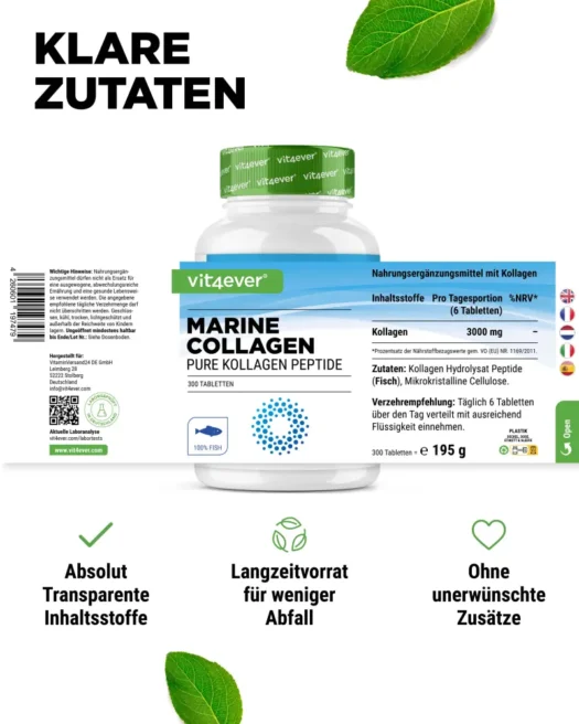 Vit4ever <br>Marine Collagen (Fisch) - 300 Tabletten – Bild 2