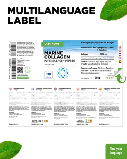 Vit4ever <br>Marine Collagen (Fisch) - 300 Tabletten – Bild 3