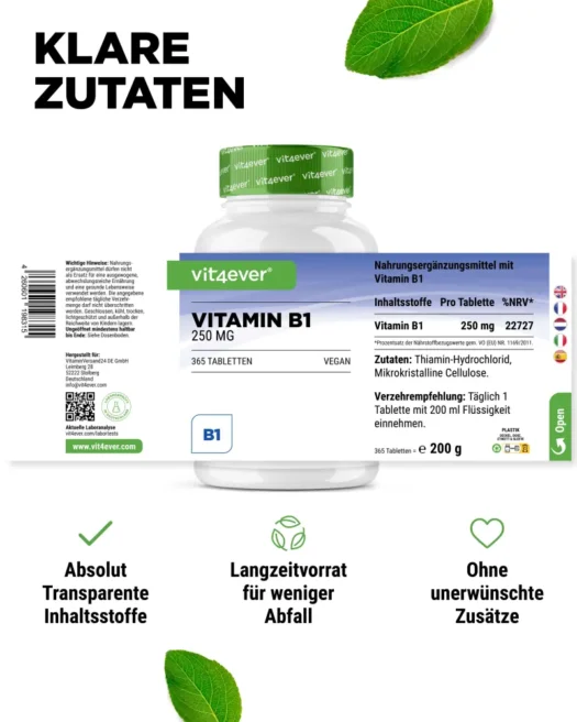 Vit4ever <br>Vitamin B1 - 365 Tabletten – Bild 2