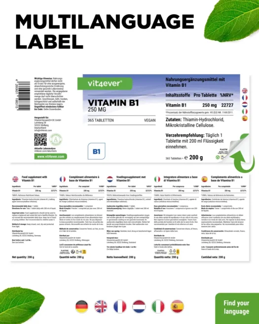 Vit4ever <br>Vitamin B1 - 365 Tabletten – Bild 3