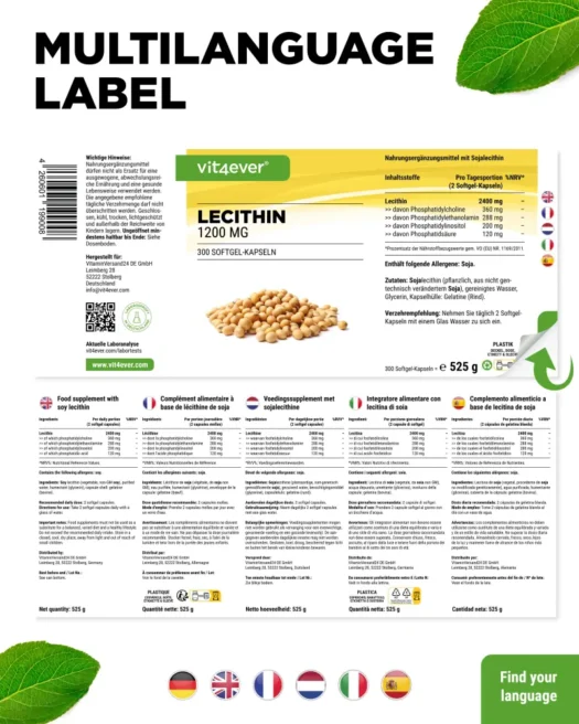 Vit4ever <br>Lecithin - 300 Kapseln – Bild 3