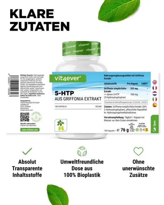 Vit4ever <br>5-HTP - 100 mg - 180 Capsules – Image 2