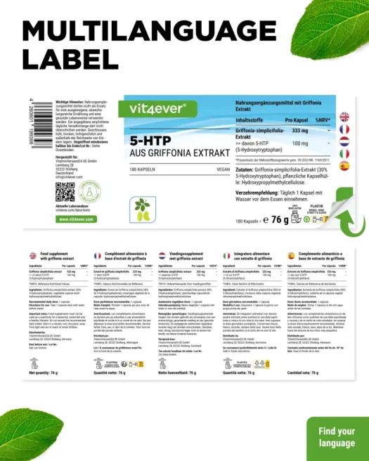 Vit4ever <br>5-HTP - 100 mg - 180 Capsules – Image 3