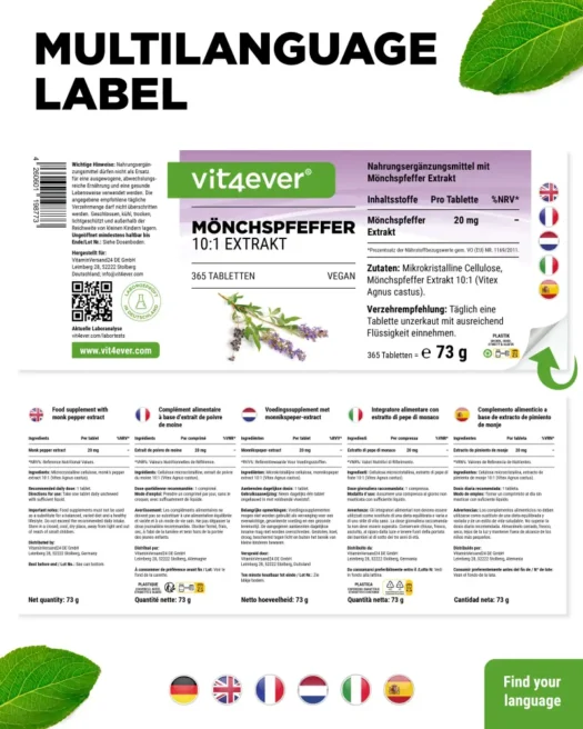 Vit4ever <br>Mönchspfeffer Extrakt 10:1 - 365 Tabletten – Bild 3