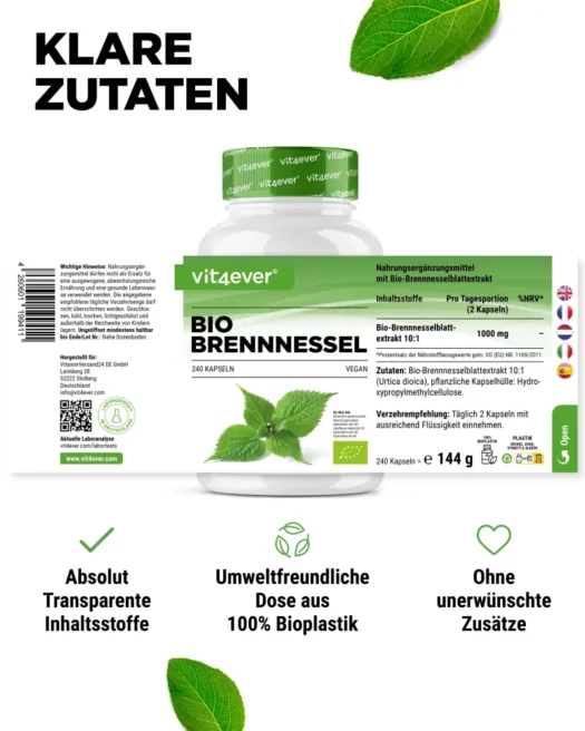 Vit4ever <br>Bio Brennnessel Extrakt - 240 Kapseln – Bild 2