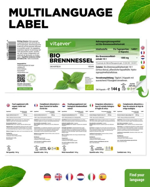 Vit4ever <br>Bio Brennnessel Extrakt - 240 Kapseln – Bild 3