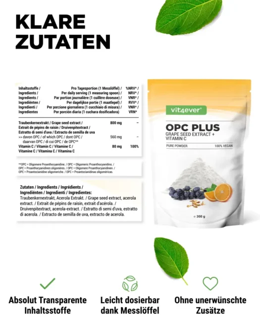 Vit4ever <br>OPC Traubenkernextrakt + Vitamin C - 300 g – Bild 2